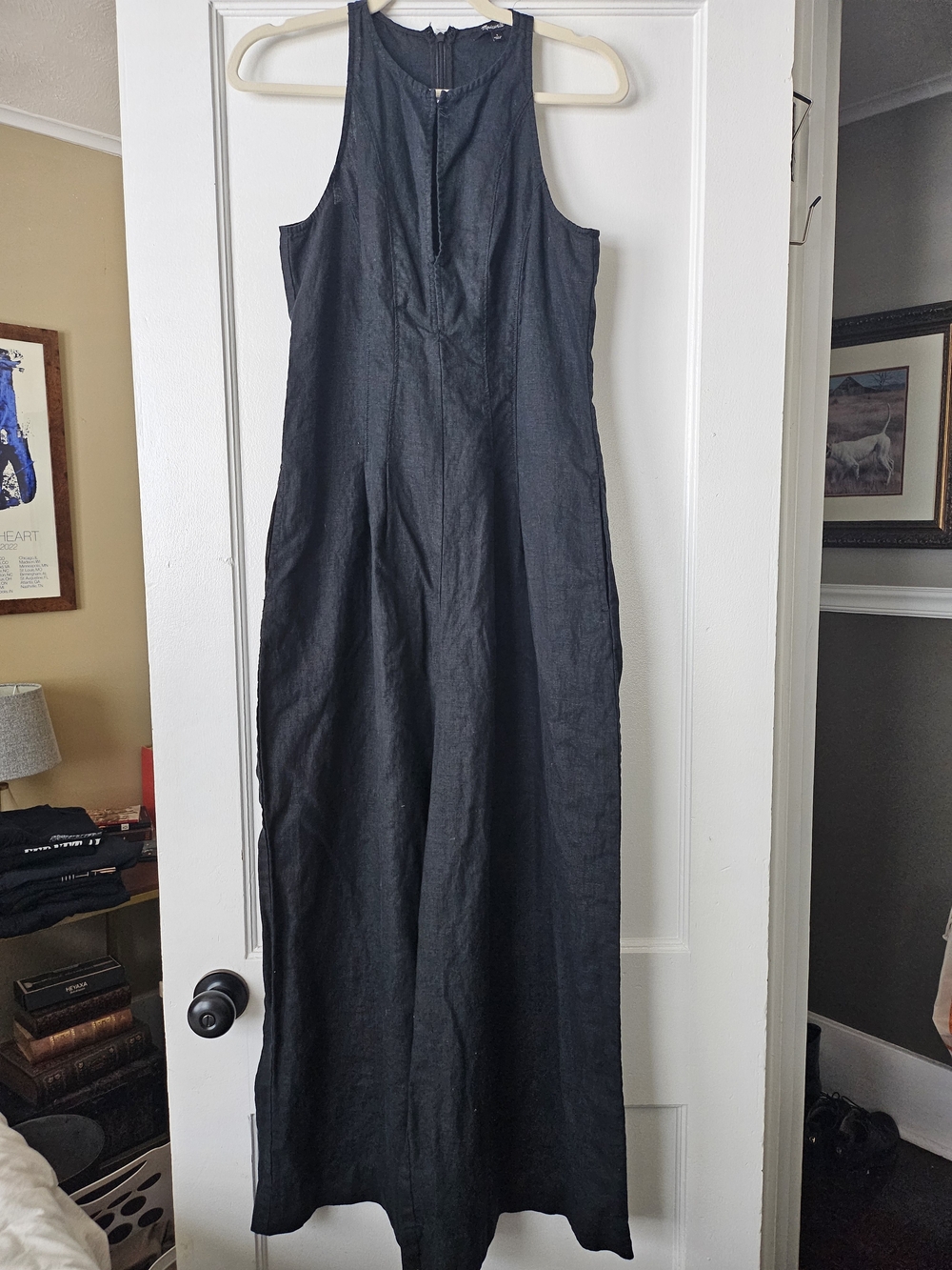 Madewell Black Sleeveless Linen Jumpsuit with Keyhole Neck